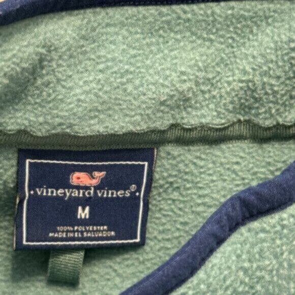 Vineyard Vines kids youth medium green/navy 1/4 snap fleece Shep pullover - Picture 2 of 5